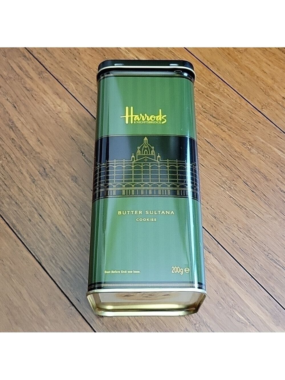 Harrods Knightbridge Butter Sultana Collectible Cookie Tin, Dark Green/Black